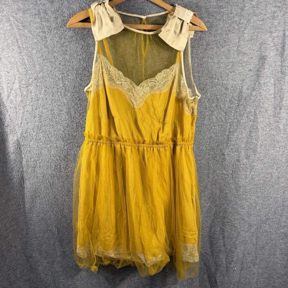 Rodarte for Target Mustard Yellow Tulle Slip Dress Lace Detail Bows SIZE L Fairy